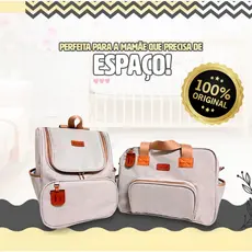 Kit Bolsa maternidade fraldas Bebê + Mochila maternidade impermeável - 2 peças em Linho Premium