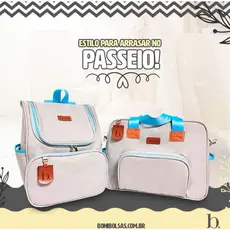 Kit Bolsa + Mochila Maternidade Linho Premium 2 Peças Impermeável Bebê RN ( BRINDE GARRAFA )