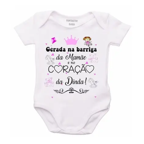 Roupa Body Bebê Personalizado Gerado Coração Da Dinda Rosa