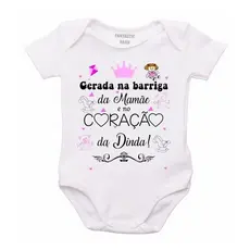 Roupa Body Bebê Personalizado Gerado Coração Da Dinda Rosa