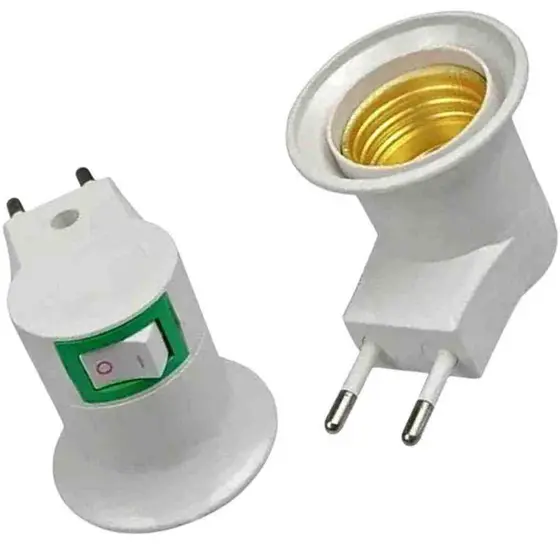 Soquete Pino com interruptor Porta Lâmpada Adaptador E27 Bocal Tomada Preto Bivolt