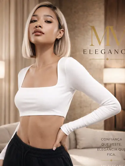Cropped Manga Longa Feminino Suplex Premium Justo Decote Quadrado Moda Inverno