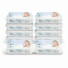Kit 10 Lenços Umedecidos Gió Baby 100 Folhas 98% Água Lenço Umedecido