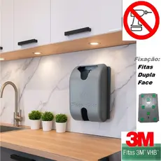 Puxa Saco Cinza Dispenser com Fixação Fita 3M
