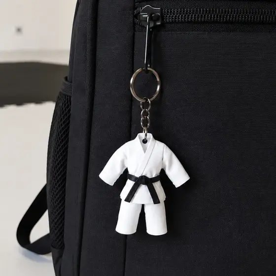 Chaveiro Kimono Jiu-Jitsu /Judô / Karatê 5cm Miniatura Branco com Faixa Colorida Acessório Esportivo