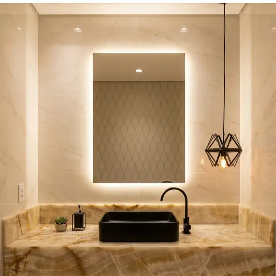 Espelho para Banheiros Retangular com LED À PILHA ou FONTE 12v Decoração Ambiente Moderno