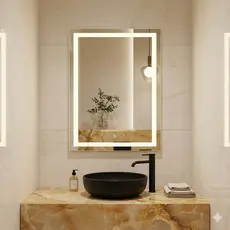 Espelho Jateado 70X50cm com 3 TONS DE LED e Touch Screen FONTE SLIN, camarim, decoração