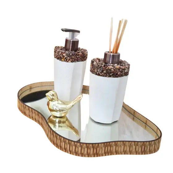 Bandeja Orgânica Espelhada Borda MDF Laser Vários Formas M, Decorativa, Banheiro, Cantinho Café