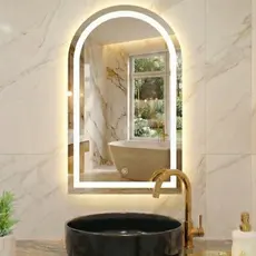 Espelho Oval Janelinha Penteadeira 3 tons de Led, Jateado Botão Touch e Fonte Slim | Várias Medidas