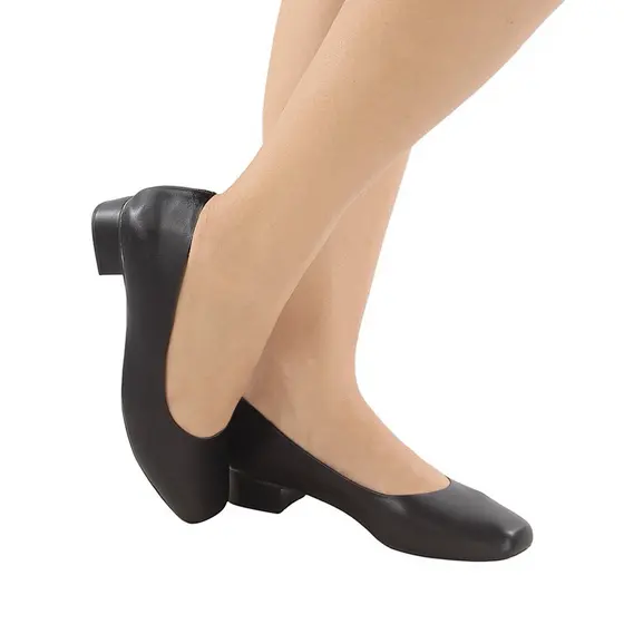 Retrô Sapatilha com salto preta fosca para uniforme confort original bico quadrado