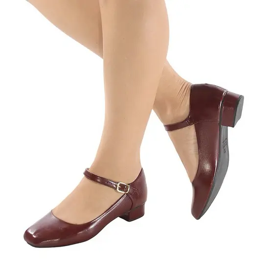 Sapatilha Mary Jane boneca marsala fosco confort original com salto de 3 cm