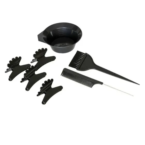 Kit 7 Peças Pintura P/ Cabelo 1 Pincel+1 Tigela+1pente+4 Prendedores pintura proficional  prendedores cor sortida sor
