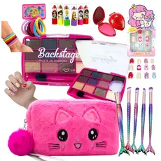 Kit Maquiagem Infantil Completo Presente Menina + Necessaire Gatinho Pelúcia Anti-alérgico Brinde