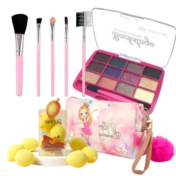 Kit Maquiagem Infantil Sombras Pincéis Esponjinhas Estojo Fofo