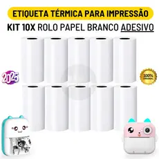 Kit 10 Bobina Etiqueta Térmica Adesiva 57x30mm Branco Rolo Para Mini Impressora Portátil a Prova De Água