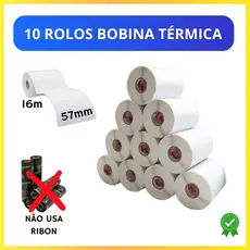 Kit 10 rolos de Bobina térmica NÃO ADESIVO Branco com 57mmX16metros para mini Impressora ifood