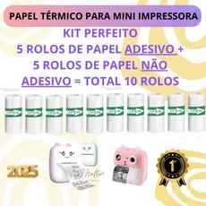 Kit 5 Bobina Rolo Etiqueta Térmica Adesiva + 5 Bobina Rolo Etiqueta Térmica NÂO Adesiva para Mini Impressora Portátil