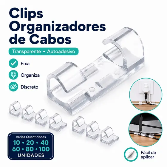 Clips Fixador Organizador de Fios e Cabos Autoadesivo Transparente Prendedor Colante Adesivo