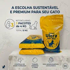 Areia para Gatos Biodegradável – Limpeza Fácil, Elimina Odor, Kit Econômico 3x4kg