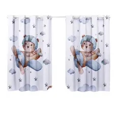 Cortina Quarto Infantil Criança Pequena Berço Americano Nacional Simples Menino Ursinho Aviador Azul