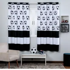 Cortina Infantil Quarto Criança Menino Grande 300x180 Varao Simples Futebol Preto Com Ilhos Cromado