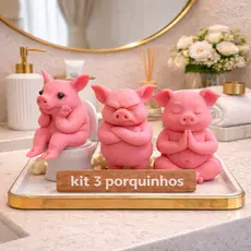 Kit decoração 3 porquinhos porco no vaso porco zen porco zangado
