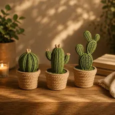 Kit 3 Cactos Decoração modelo Tricô com Vaso | Decorativo minimalista para Sala Escritório banheiro cozinha