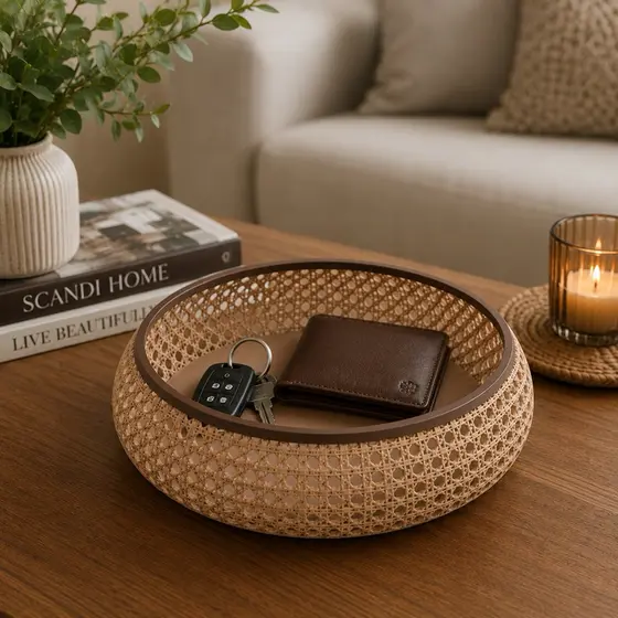 Organizador decorativo e Porta objetos Rattan, bandeja Moderna Chaves Carteira Para Mesa Sala Quarto