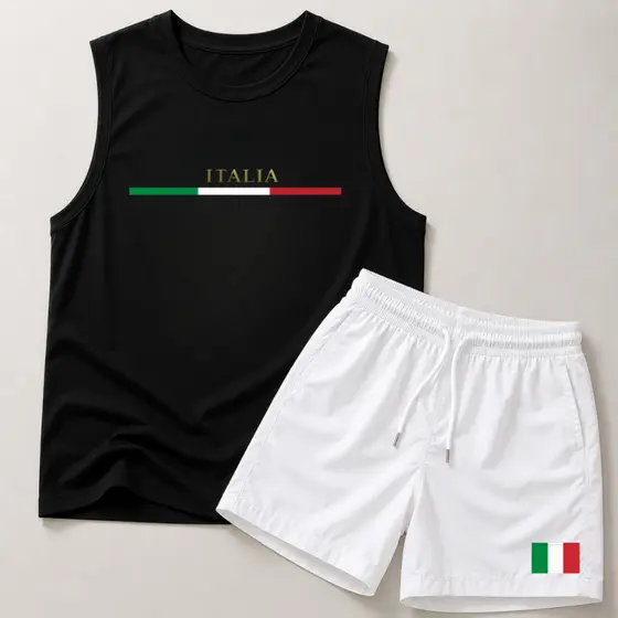 Conjunto Masculino Itália Regata Machão + Short Tactel Premium – Moda Praia, Academia e Casual