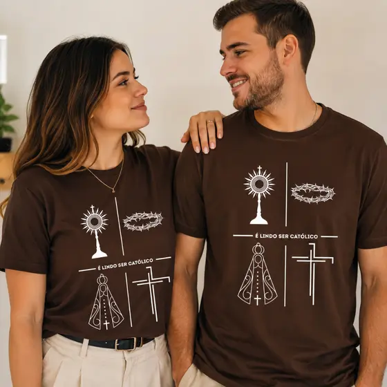 Camiseta Católica Unissex Nossa Senhora Aparecida Fé Cristã Algodão Estampa Premium
