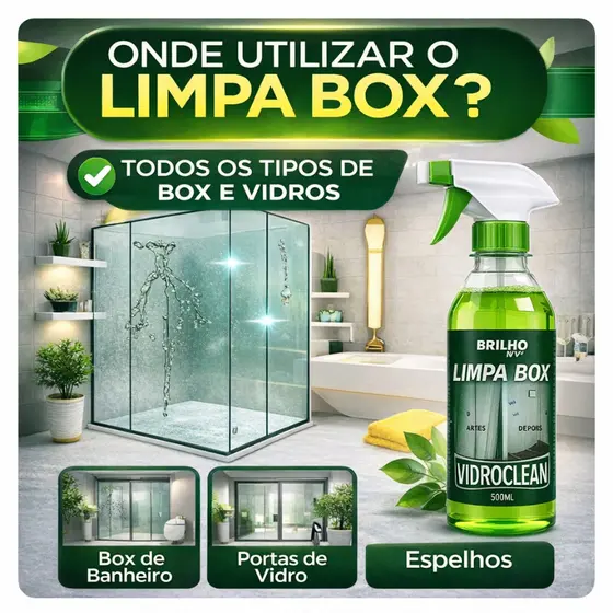 Limpa Box Vidro Banheiro Blindex 500ml - Remove Mancha de Vidros Sem Esforço - Elimina Calcário