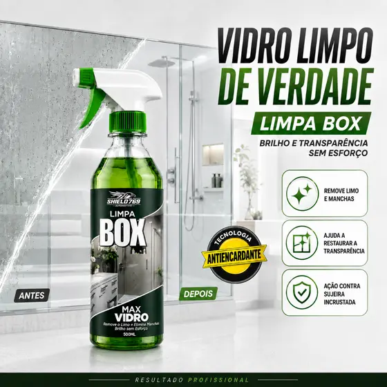 Limpa Box Vidro Blindex Banheiro 500ml -Tira Manchas Remove Gordura e Calcário
