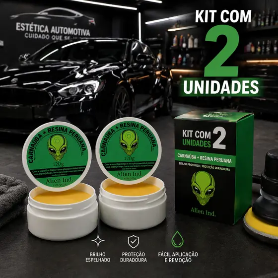 2 Cera Alien Ind Automotiva Carnaúba - Espelhamento Cerâmico Polimento Tira Riscos e Queimado