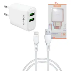 Carregador Completo 02 Entradas USB 3.1A com Cabo Lightning de 1 Metro i6 INOVA CAR-12820A
