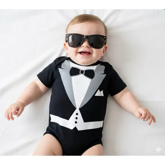 Body Bebê Poderoso Chefinho Com Óculos Roupa Temática Menino Mesversário Social Terno