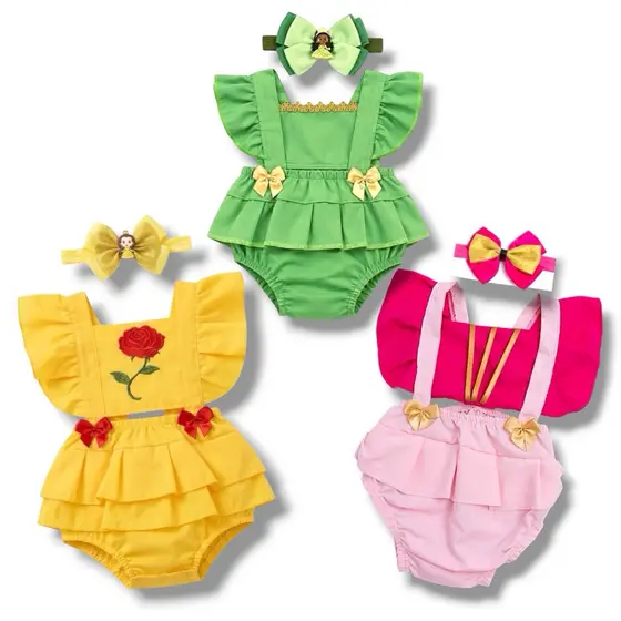 Body Bebê Princesas Mesversário Fantasia Infantil Romper com Laço