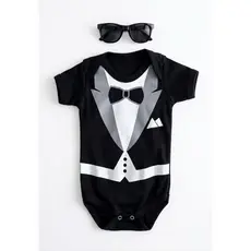 Body Bebe Poderoso Chefinho Body + Òculos Fantasia Borie Mesversario Bory Mesversario Temático