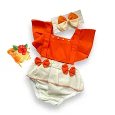 Romper Jardineira Body Turbante Princesa Praia + Laço