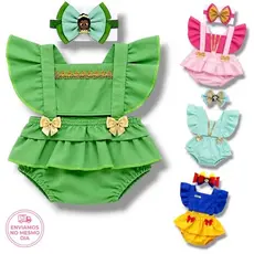 Romper Body Temático Princesas Melhores Temas meninas  com laço de brinde