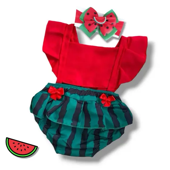 Romper Melancia Mesversario Frutinhas Fruta melancia + laço de brinde
