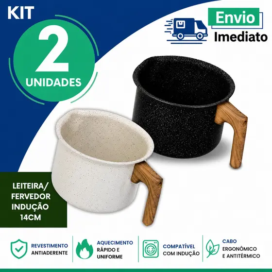 Leiteira 2  ou 1 unid. Indução 1,6L Cerâmica Antiaderente 14cm Fervedor Premium Não Gruda Garboitérmico Utensílio