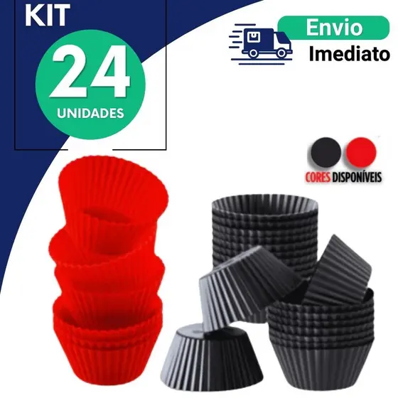Forminha Cupcake Silicone Kit 6 12 18 ou 24 Un Muffin Mini Torta Pão de Queijo Tortinhas Forma Reutilizável