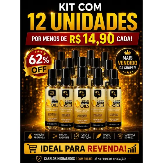 Kit Sérum Óleo de Argan It’s Me 60ml para Revenda + Minis 7ml Grátis