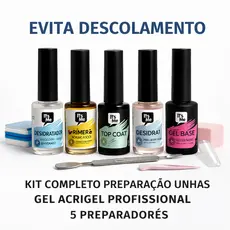 Kit Preparação Unhas Gel Profissional Evita Descolamento 5 Preparadores Primer Prep Completo