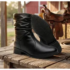 Bota Feminina Coturno Botinha Cano Médio Curto Enrugada Blogueira Da Moda Bico Redondo Confortável