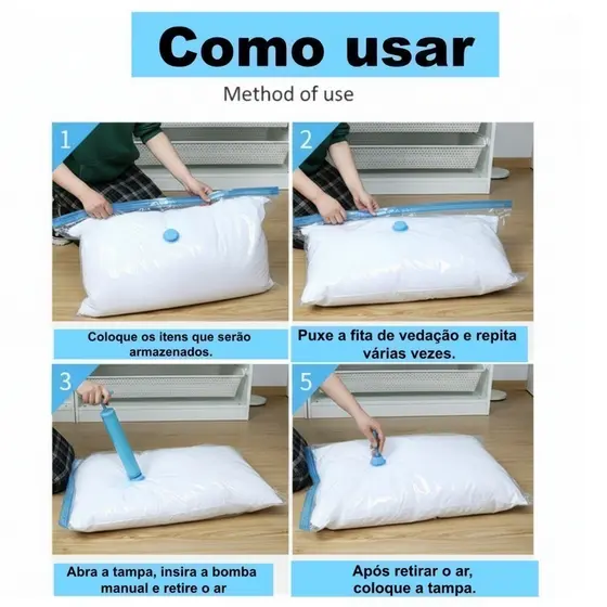 5 PCS Sacos a Vácuo para Armazenamento de Roupas com Válvula - Economia de Espaço, Reutilizáveis