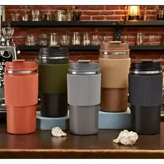Caneca Copo Térmico com Tampa Aço Inox Quente E Frio 480ML Capa de silicone para copo Xícara de café carro SACUDIR