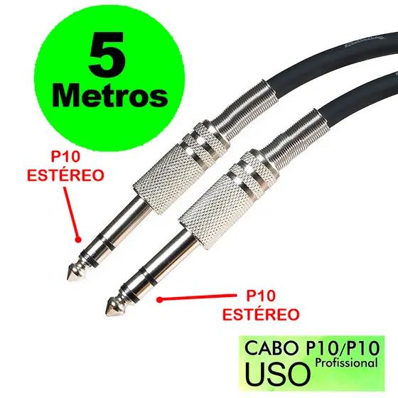Cabo P10 Estéreo X P10 Estéreo - 5 Metros