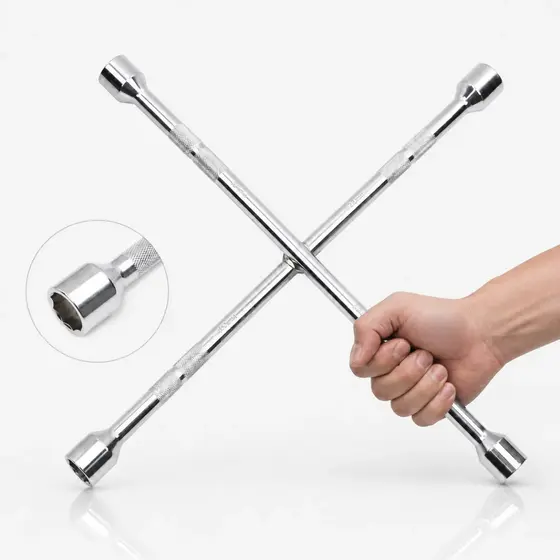 Chave De Roda Cruz Grande Liga Reforçada 50cm 4 Bocas 17 19 21 23mm Aço Reforçado Profissional Carro