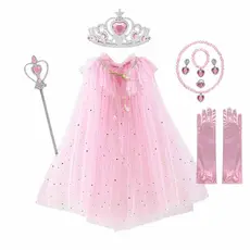 Elsa Vestir Acessórios Da Princesa Aurora Capa Coroa Varinha Mágica Colar Luva Set Cosplay Menina De Lantejoulas